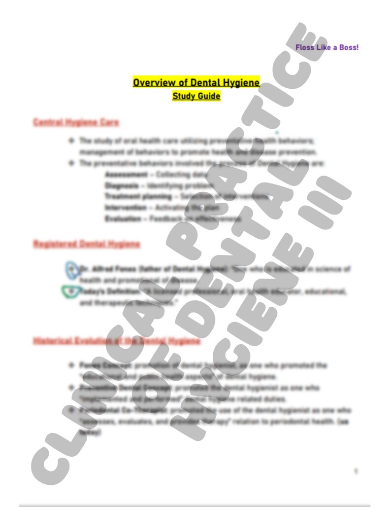 Study Guides...clinical Practice of Dental Hygiene III, Overview of Clinical Practical of RDH