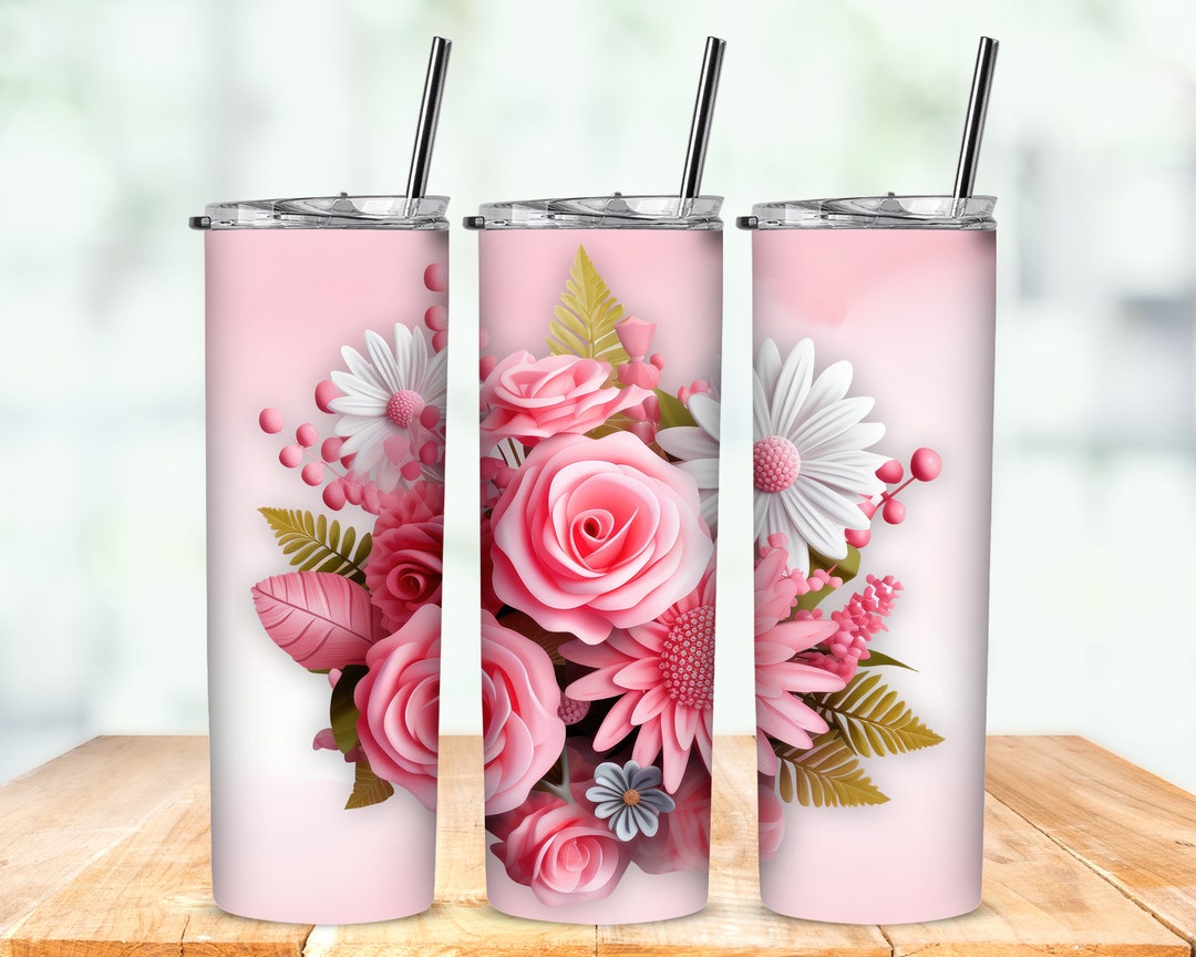 3d Floral Pink Tumbler Design 20 Oz Png Etsy