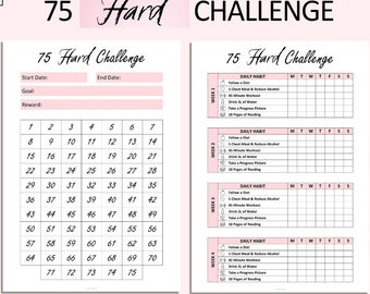 75 Hard Challenge Tracker - 75 Day Challenge Printable - Weight Loss Printable - Lifestyle Challenge (PDF, A4, A5, Letter, Half Letter)