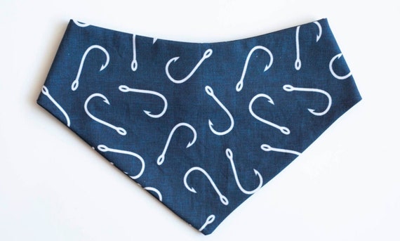 Gone Fishing Dog Bandana, Handmade Fishing Hooks Dog Bandana, Fishing Hooks Snap On Dog Bandana