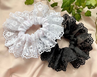 Lace and satin oversized scrunchie in Black or White