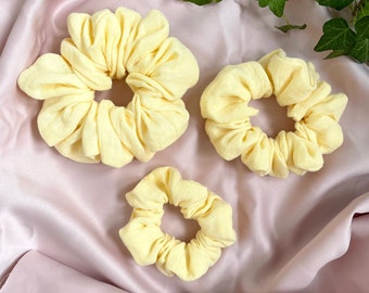 Spring lemon yellow cotton gauze scrunchie | Classic, kids and oversized sizes