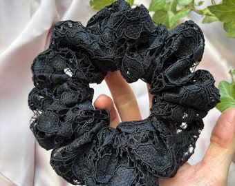 Black luxury lace scrunchie | Classic and oversized sizes
