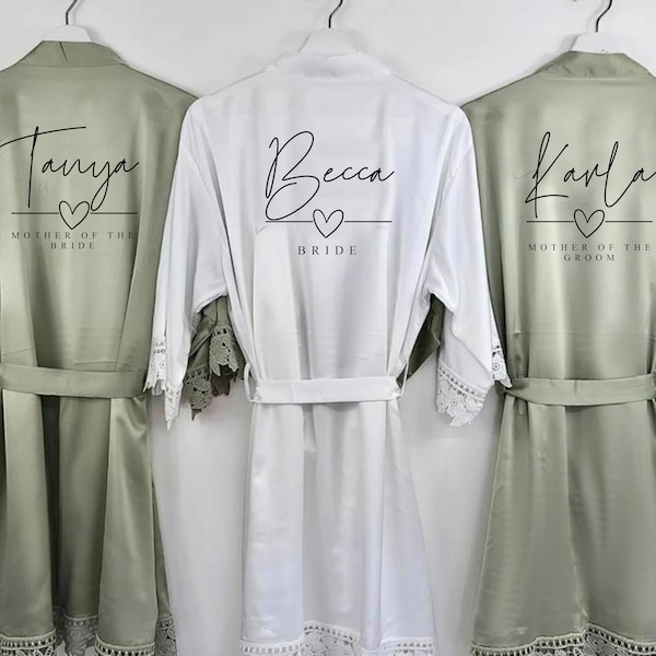 Personalised Bridesmaid Robes, Full Wedding Party Dressing Gown and Pyjamas, Wedding Day Pyjamas