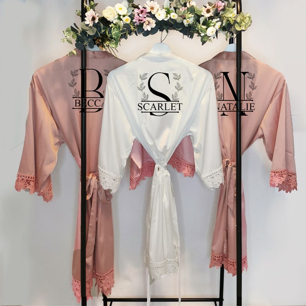 Personalised Emerald Green Silky Robe, Monogrammed Robe, Green and Gold Robe, Bridesmaid and Maid of Honour Robes and PJs