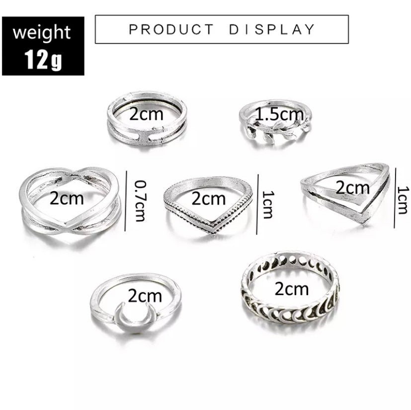 7pcs / set Docona Leaf Moon Crescent Ring set for Women | Etsy