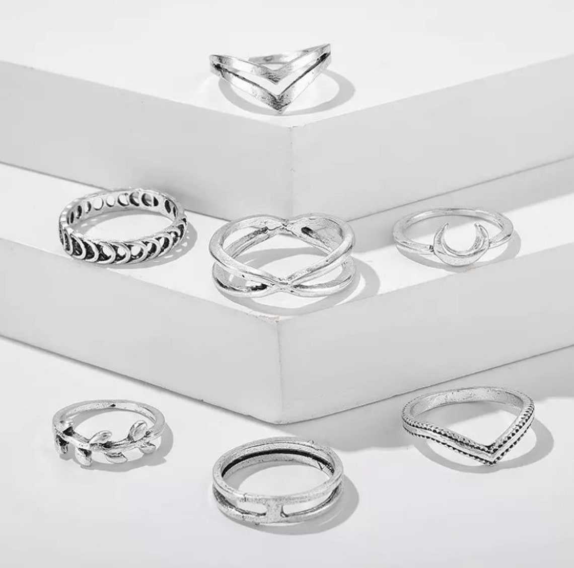 7pcs/set Docona Leaf Moon Crescent Ring set for Women | Etsy