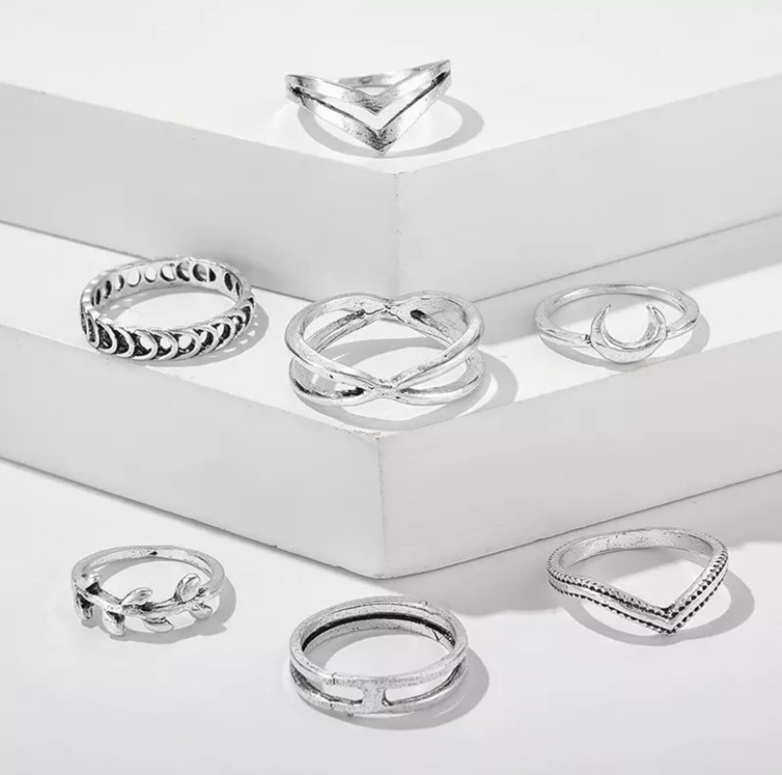 7pcs/set Docona Leaf Moon Crescent Ring set for Women | Etsy
