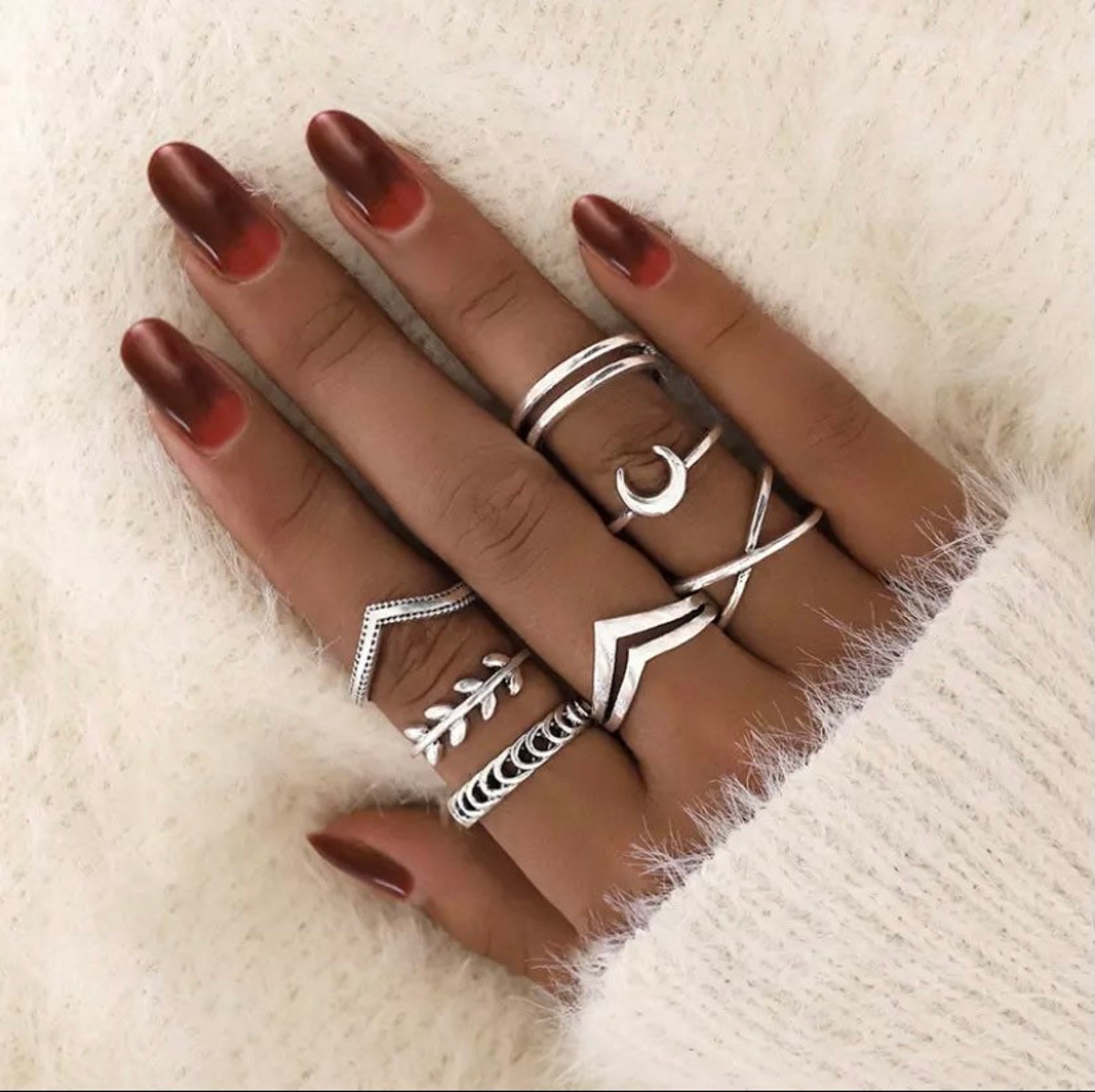 7pcs/set Docona Leaf Moon Crescent Ring set for Women | Etsy