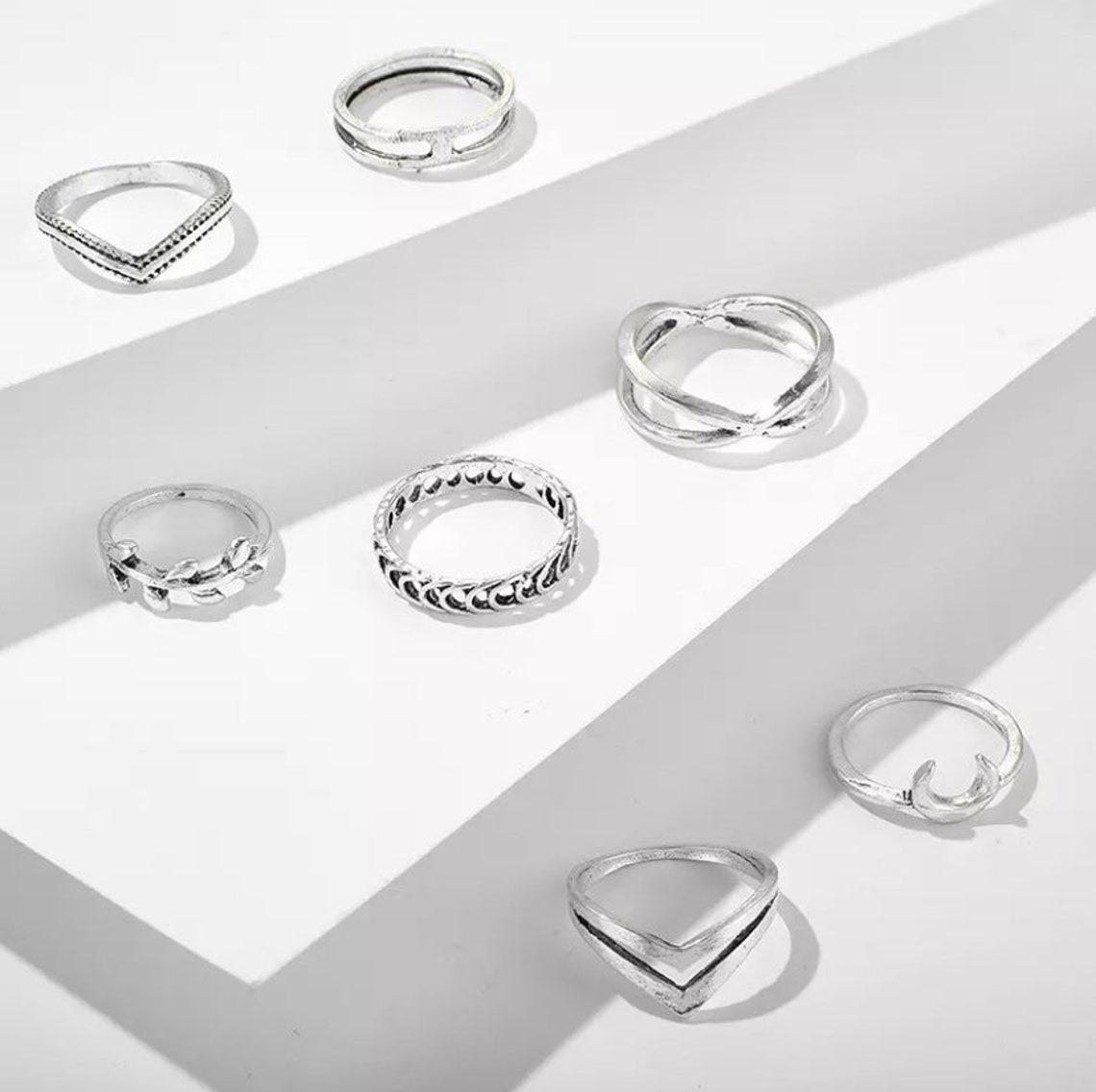 7pcs/set Docona Leaf Moon Crescent Ring set for Women | Etsy