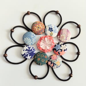 Japanese Silk Kimono Hair Tie: Handmade Button Elastic