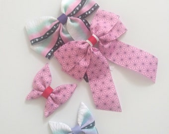 Japanese Pattern Hair Bow: Handmade Grosgrain Ribbon Clip