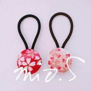 Sakura Hair Ties: Set of 2 Japanese Floral Cotton Kurumi Buttons
