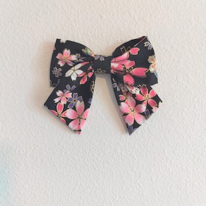 Japanese Cotton Sailor Hair Bow - French Barrette or Clip