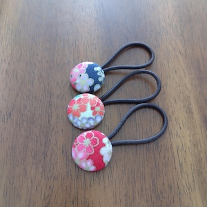 Sakura Hair Ties: Handmade Japanese Fabric Button Ponytail Holders, Set of 2