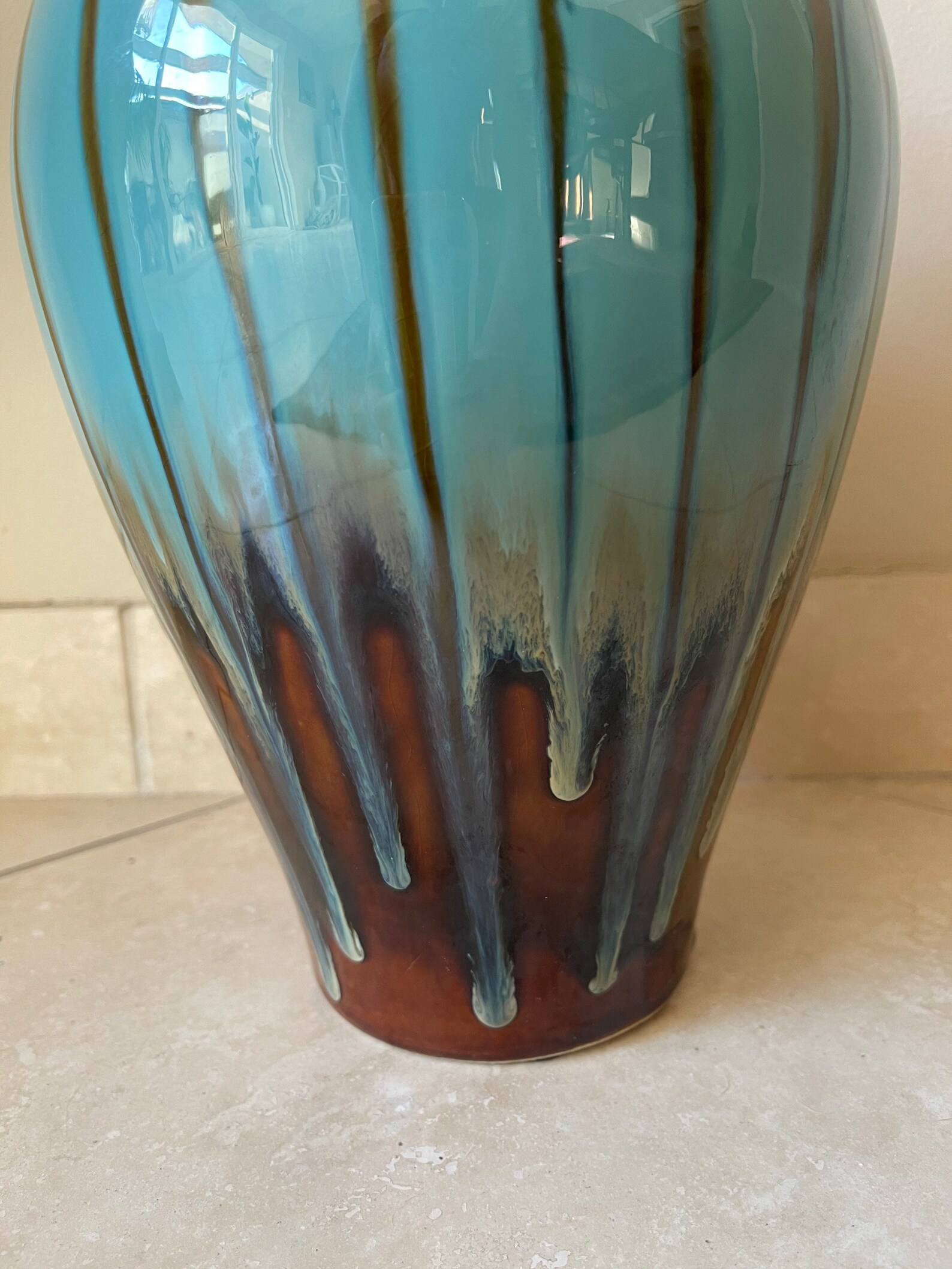 Brown and Turquoise Drip Ceramic Vase Etsy