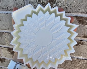 Stampo per auto con bandiera americana e girasole