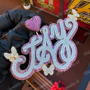 pink and white diamond diamond girls ledies name letter pendant, party name pendant,925 sterling silver pendant, yellow gold pendant