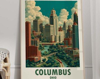 Columbus Travel Poster - Ohio Wall Art, Wanderlust Decor, Framed or Canvas Print