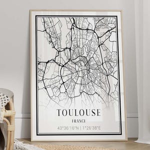 Toulouse City Map Poster - Toulouse Wall Art, Toulouse Print, France Travel Poster, Minimalist Map Wall Decor - FRAME and CANVAS OPTIONS