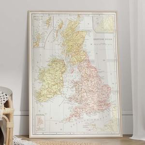 Vintage British Isles Map Poster (1886)- Vintage Map Print, British Map Art, Antique Map Poster,History Art Print,FRAME and CANVAS