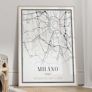 Milano City Map Poster - Milano Wall Art, Milano Print, Italy Travel Poster, Minimalist Map Wall Decor - FRAME and CANVAS OPTION