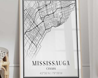 Mississauga City Map Print: Minimalist Canada Travel Poster