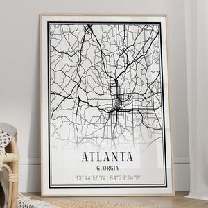 Atlanta City Map Poster - Atlanta Wall Art, Atlanta Print, Georgia Travel Poster, Minimalist Map Wall Decor - FRAME and CANVAS OPTIONS