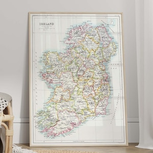 Vintage kaart van Ierland (1887) - Ierse muurdecoratie, antieke muurkaartkunst