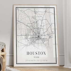 Houston City Map Poster - Houston Wall Art, Houston City Print, Houston Poster, Texas Travel Poster - FRAME and CANVAS