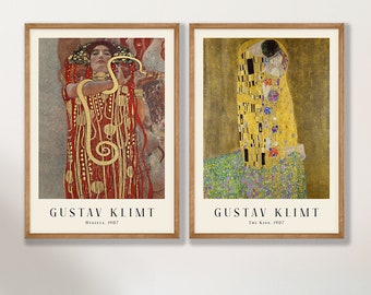 Set di stampe Art Nouveau di Gustav Klimt: Il bacio e Igea