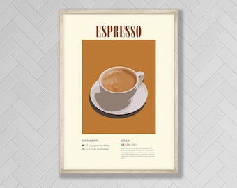 Espresso Coffee Illustration Poster - Vintage Cafe Wall Art
