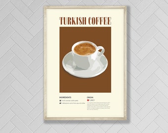 Affiche d'illustration de café turc : art mural café vintage