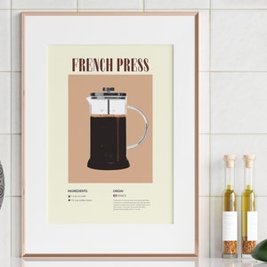 Affiche de presse française - affiche de café, décoration murale café, décoration murale café, impression café, impression presse française, art mural presse française, art de la cuisine