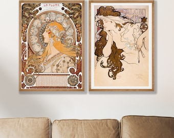 Conjunto de carteles Art Nouveau de Alphonse Mucha: láminas de arte francés antiguo
