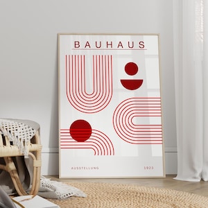 Cartel rojo de la Bauhaus No2 - Impresión de arte moderno de mediados de siglo, arte de pared de moda, impresión de la Bauhaus, arte de la pared de la Bauhaus, decoración de la sala de estar