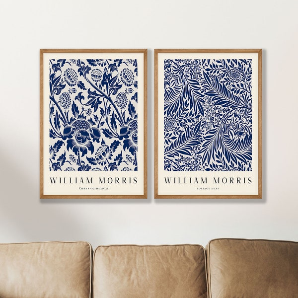 William Morris Print Set: Blue Floral Art Nouveau Exhibition Posters