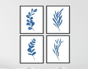 Blue Eucalyptus Watercolor Print Set: Botanical Wall Art