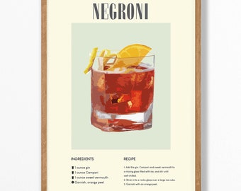 Negroni Cocktail Illustration Poster - Vintage Bar Wall Art
