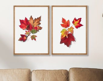 Ahornblatt Drucke 2er Set - Vintage Herbst Wandkunst