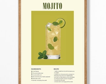 Mojito Cocktail Illustration Poster - Vintage Bar Wall Art