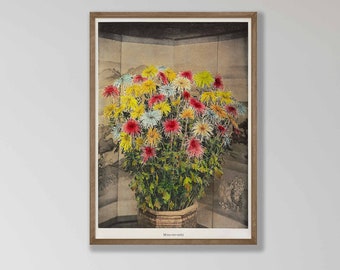Vintage Japanse bloemenprint: botanische keukenmuurkunst