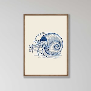 Blue Nautilus Print - Nautical Wall Art, Nautical Print, Nautilus Poster, Beach House Decor, Nautilus Wall Art, Sea Life Living Room Decor