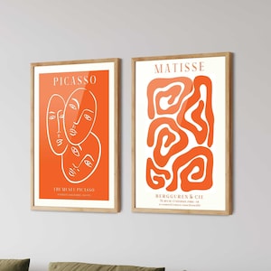 Orange Henri Matisse and Picasso Prints Set of 2 - Matisse Poster, Matisse Wall Art, Picasso Poster, Gallery Wall Art, Museum Exhibition Art