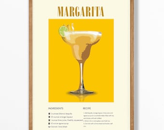 Poster Illustration Cocktail Margarita - Art mural bar vintage