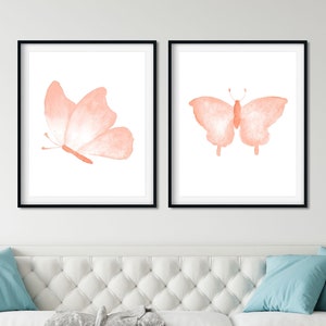 Butterfly Painting Set of 2 - Butterfly Art Print, Pink Butterfly Prints, Butterfly Wall Art, Blush Pink Butterflies, Nursery Wall Art