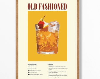 Old Fashioned Cocktail Illustration Poster - Vintage Bar Wall Art