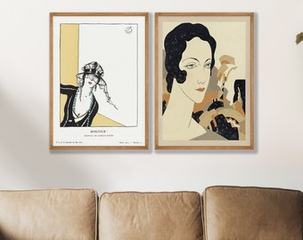 Stampe artistiche di copertine di riviste di moda vintage: decorazioni retrò anni '20 (set di 2)
