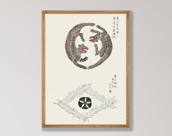Vintage Japanese Cat Art Print: Restored Feline Poster