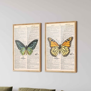 Schmetterling Wörterbuch Kunstdruck Set von 2 - Vintage Home Decor